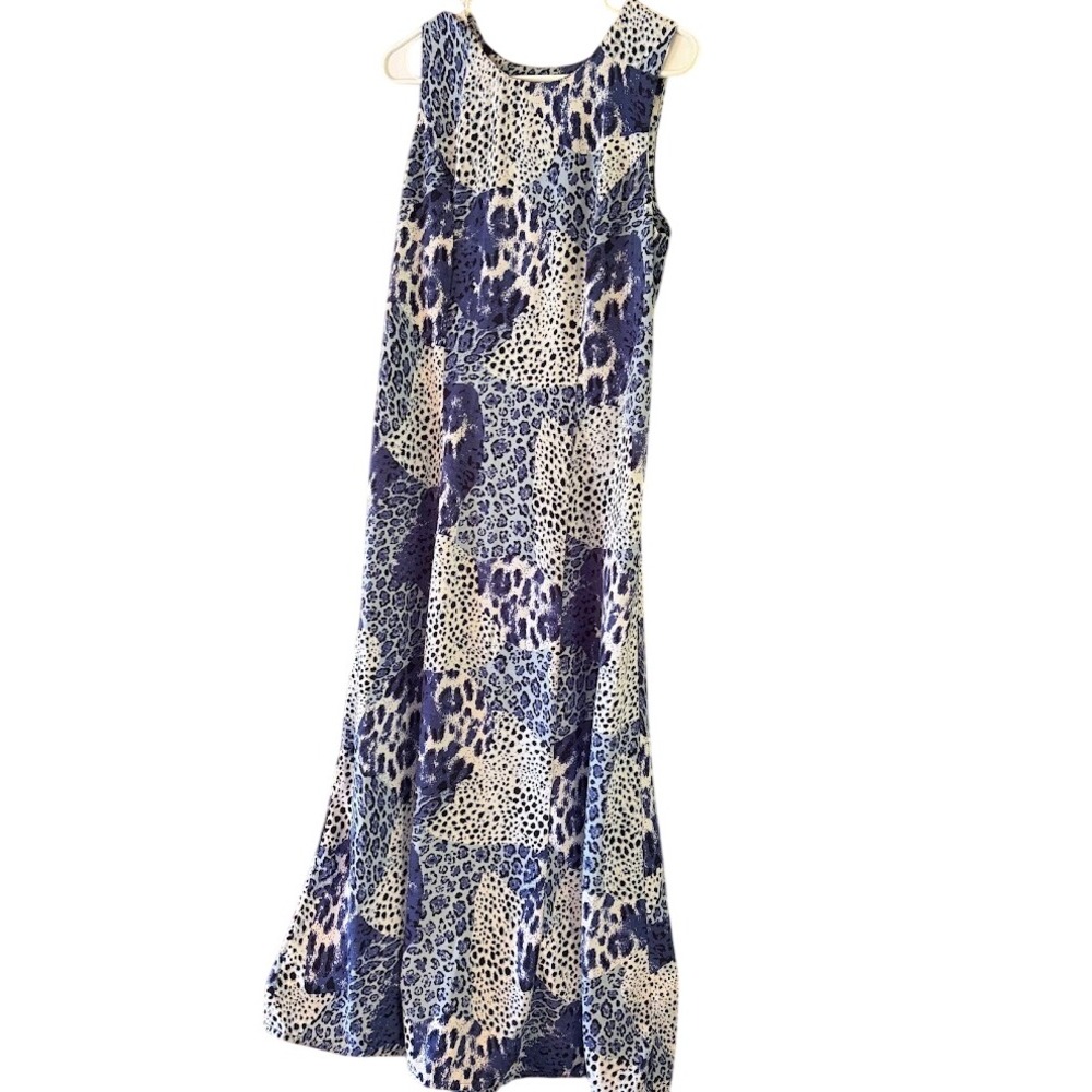 Premier International Blue Purple Leopard Print Sleeveless Maxi Dress Size S 6-8